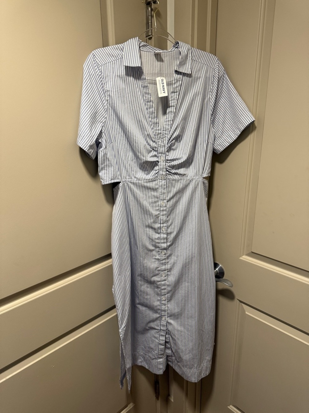 Old Navy Blue and White Striped Midi Shirt Dress